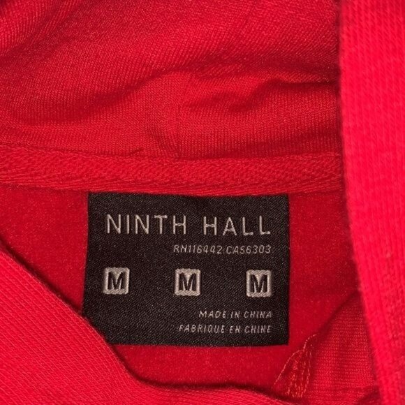 Red Ninth Hall Hoodie With Yellow & Navy Sleeve Stripes Cotton-Polyester Blend M - Picture 2 of 9